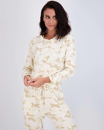 Image of Real Essentials 2 Pack: Women's Soft Long Sleeve Sleep Set - Comfortable Lounge Pull Over Hoodie and Henley Jogger