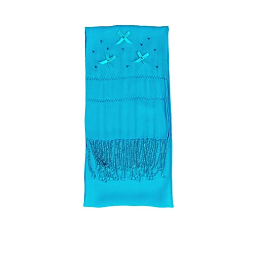 100% Silk Solid Scarf, With Beads_Open Work, Jewel Fringe, 54