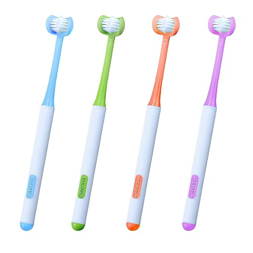 CMHX 3 Sided Autism Toothbrush 360 Oral Teeth Cleaning Design U-Shaped Toothbrush 4 PCS Adult Soft Bristles Soft and Gentle for Complete Tooth and Gum Care (Mix Colour 4PCS)