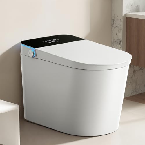 Smart Toilet with Bidet Built-in: Auto Dual Flush Bidet Toilet with Dryer, Gentle Wash One Piece Toilet with Child Mode, Foam Shield, Heated Seat, Foot Sensor, UV-C Night Light, Manual Lid/Seat
