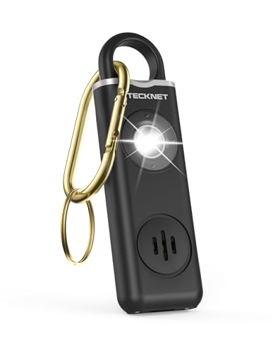 TECKNET Persönlicher Alarm, Taschenalarm mit 130 dB Sirene und LED Signalleuchte, USB Typ-C wiederaufladbar Schlüsselanhänger für Frauen, Sicherheitsalarm für Kinder/Frauen/Ältere/Studenten (Schwarz)