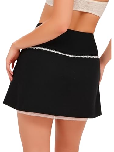 Mini Skirts for Women Lace Zipper up Short Going Out Skirt Y2K Summer Skirts Black S2