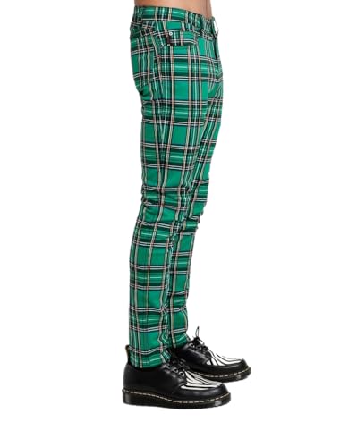 Men's Tartan Plaid Pants Punk Gothic Slim Fit Green Checkered Trousers2