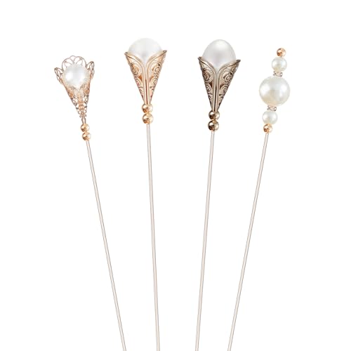 Norme 4 Pcs Elegant Retro Hat Pins Classic Long Imitation Pearl Pins Brooches Suits Ties Hats Scarves Jewelry Set Accessories for Men Women