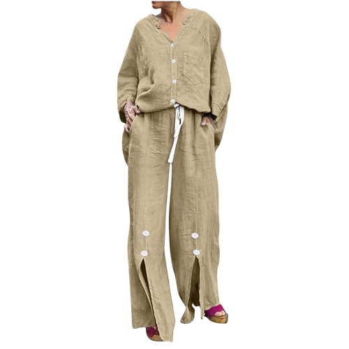 Pantalon à jambes larges et chemise col en V contre la chaleur