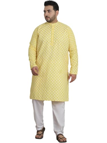 Image of SOJANYA Plus (Since 1958) Men's Cotton Blend Printed Kurta with White Churidar Pyjama