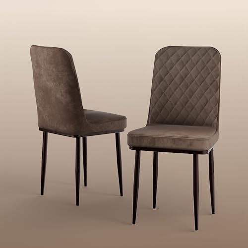 Image of IKON Premium Velvet Dining Chair with Cushioned Seat & Metal Legs | Premium Accent Chair for Living Room, Bedroom & Balcony | D.I.Y (Amber Brown)