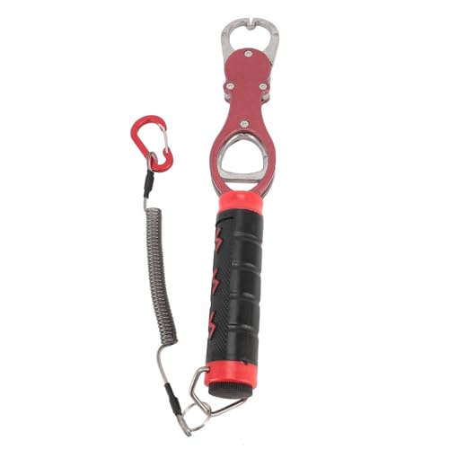 RiToEasysports Fish Lip Gripper, Aluminum Alloy Fish Lip Grabber Multifunctional Fishing Tool Digital Scale Hook Clamp with Scale for Men (Red)