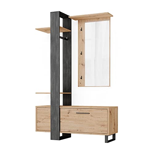 Vicco Garderobe Porto, Flurgarderobe, Artisan-Eiche/Schwarz, 120 x 192 cm