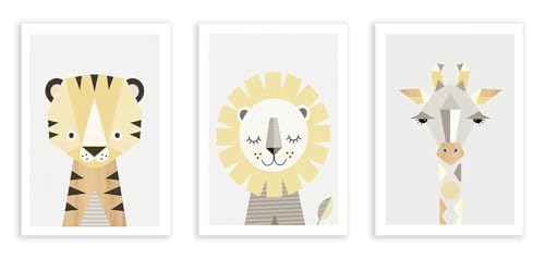 Affiche de tigre pour habiller un mur vide avec ce lot de 3 toiles animaux de la savane