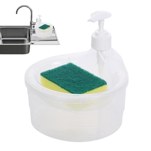 Image of RECLUSE Double Layer 2-in-1 Liquid Soap Dispenser with Pump and Sponge - Dishwasher Liquid Holder, Gentle Cleaning and Tough Scrubbing, for Sink Kitchen Hotel Restaurant
