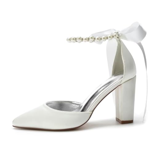 Pearl Wedding Shoes Block Heel Bridal Shoes Closed Toe Wedding Heels for Bride3