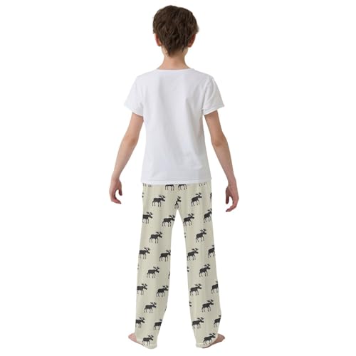 ZZXXB Moose Pattern Boys Long Pants Soft Trousers Elastic Waist Kids Lounge Bottoms with Pockets S-XL3