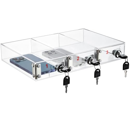 Image of Layhit Clear 3 Slots Cell Phone Locker Box for Classroom Clear Acrylic Cell Phone Storage Cabinet Bin with Door Locks for Classroom School Students Office Factory Employees