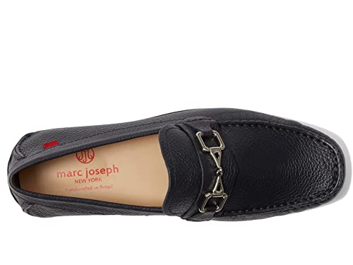 Image of Marc Joseph New York Park Avenue Dress Loafers for Men - Leather Construction - Moc Toe Silhouette - Slip-on Style Navy Grainy 10.5 M
