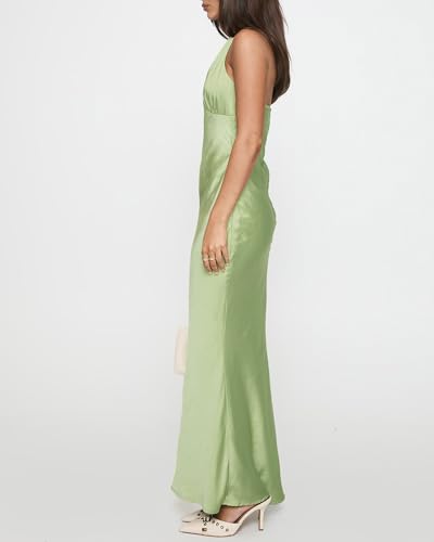 Image of Women's Satin Dresses Summer Bodycon Sexy Halter V Neck Backless Elegant Formal Prom Cocktail Wedding Guest Maxi Dress