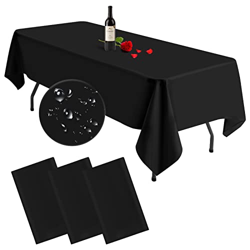 Showgeous Lot de 3 Nappe Noir 153 x 260 cm, Nappe Rectangulaire en Tissu de 6 Pieds, Résistant aux Taches et aux Rides Lavable Décoratif Nappe pour Banquet de Mariage Fête