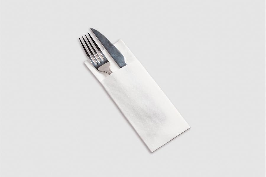 Servilleta Mini Kanguro Air-Laid 32x40 cm | Pack 600 uds | Tipo tela con bolsillo porta cubiertos | Air Soft® Tissue seco | Elegantes, absorbentes y desechables | Color Blanco