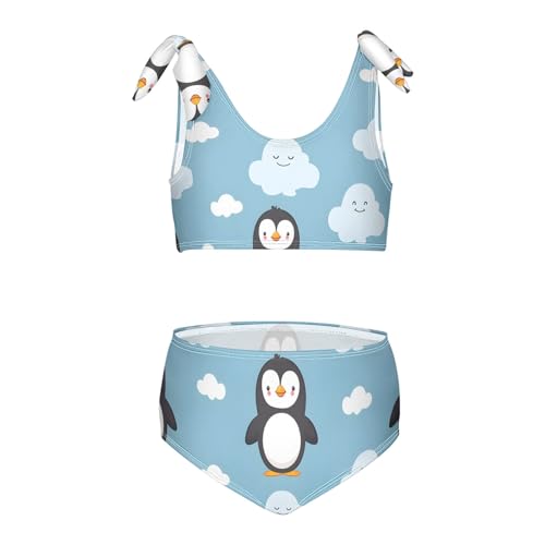 Girls' Bikini Set, Cartoon Penguin and Cloud Kids Swimsuit 2 Pcs Beach Bathing Suit