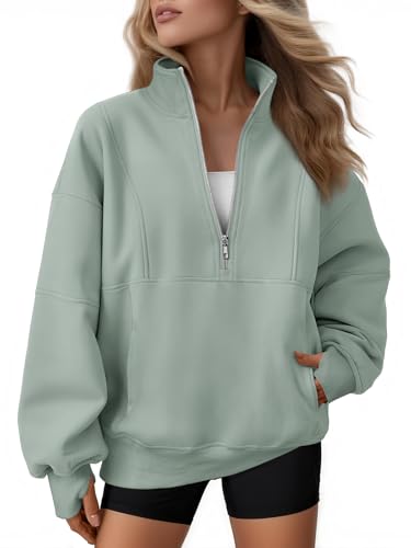 Image of AUTOMET Women's Quarter Zip Oversized Sweatshirt Fleece Mock Neck Pullover