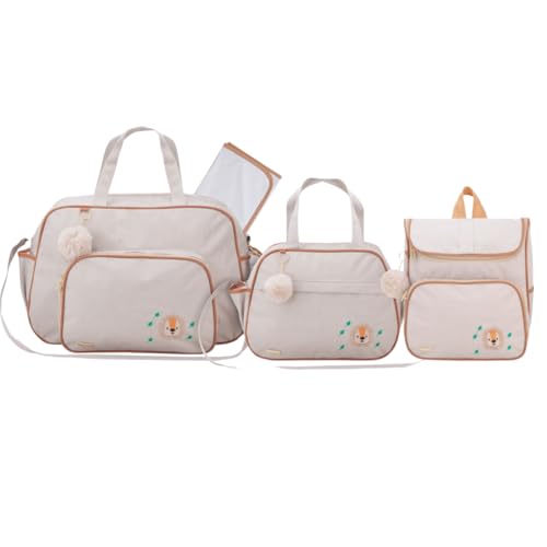 Kit Bolsa Maternidade 3 Peças com Mochila Garden Infantil Espaçosa Impermeável - Espera Feliz Baby (Bege)