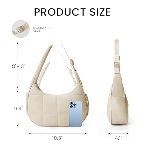 Image of Small Puffer Crescent Shoulder Bag for Women Lightweight Water-Resistant Nylon Purse with Adjustable Strap & Multiple Pockets