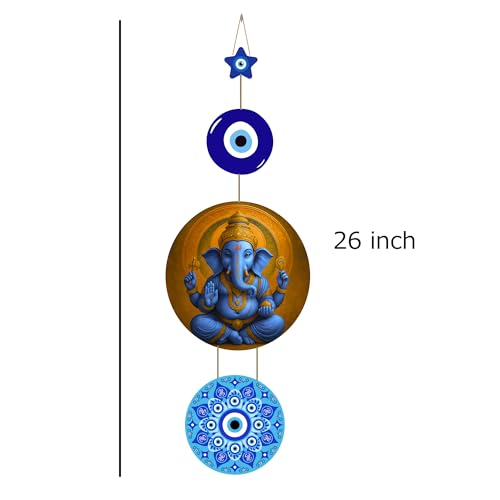 Image of Genxtra MDF Lord Ganesha Evil Eye Wall Hanging - Spiritual Home Decor with Nazar Battu Protection & Positive Energy for Living Room, Entrance, Gift & Office