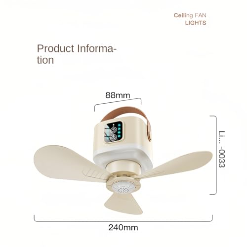 Image of Portable Ceiling Fan, 7600 mAh Battery Camping Fan, 2-in-1 Standing and Hanging Design for Camping and Dormitory with Hanging Strap for Canopy Tent, Beige