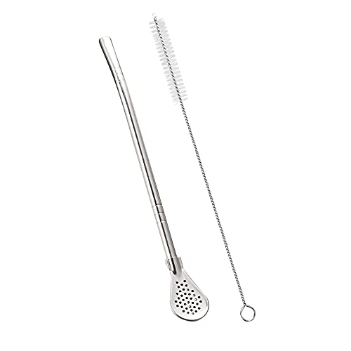 Cuchara agitadora reutilizable, pajitas de acero inoxidable 304, con cuchara de filtro, pajitas de té con cepillo de limpieza, yerba adecuada para cafeterías, restaurantes, tiendas de té con leche (1