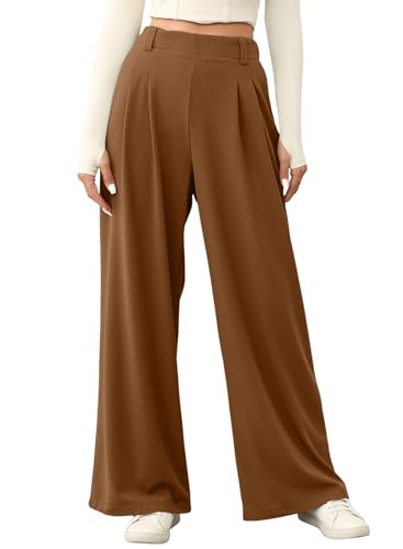 EVALESS Womens Wide Leg High Waisted Pants Solid Color Waffle Knit Dressy Business...