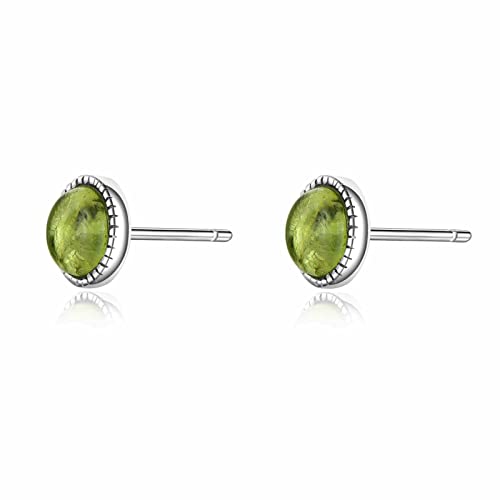 Peridot Stud Earrings Sterling Silver, Green Healing Crystal August Birthstone Hypoallergenic Earrings for Women and Girls, Trendy Peridot Gemstone Earring Birthday Jewelry Gifts for Her