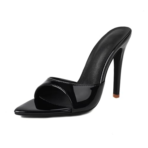 MRKEWUNEY Heeled Mules for Women Metallic Slip On Mules Backless Stiletto Heels