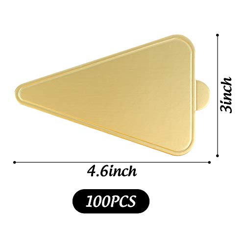 HANSGO Triangle Cake Bases, 100PCS Mini Cake Board Mousse Cake Cardboards Dessert Display Trays Golden Pastry Plates