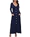 VOTEPRETTY Women's V Neck Long Sleeve Casual Loose Button Maxi Dress with Pockets(Navy,XXL)