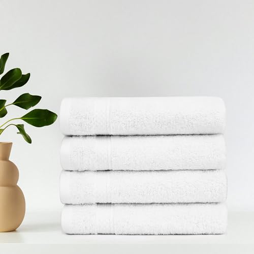 CTL COMFORT WITH QUALITY Luxury Hand Towels Pack of 4 100% Pure Cotton, Highly Absorbent & Washable, 500 GSM Extra Thick, Skin-Friendly Towels for Bathroom, Hotel & Spa (White, 45 cm x 68 cm)