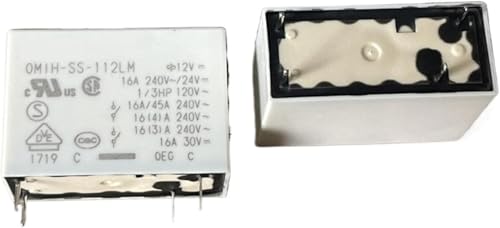 Relé OMIH-SS-112LM blanco de 16A y 250VAC con 4 pines para circuitos