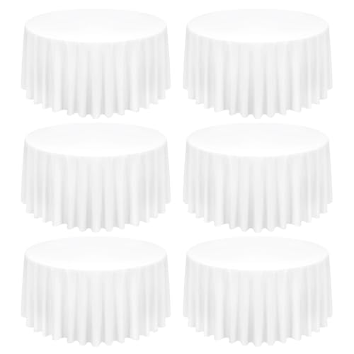 FXKS Lot de 6 Nappes Blanche de Polyester, Nappe Ronde Blanche, Nappe Ronde 120 Pouces/ 300cm, Résistant aux Taches et aux Rides Lavable Nappe pour Banquet de...