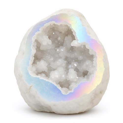 Quarz Geode Angel Aura | Achat Geode | Behandelter Naturkristall | Schillernd | Mineraliensammlung | Esoterik & Spiritualität (1 Stein L [3cm-5cm])