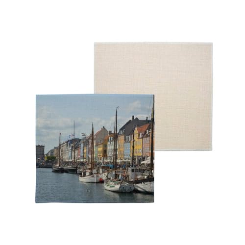 sous Verre en Lin - Port Multicolore de Nyhavn Danemark - 1 unité (100 x 100 mm)
