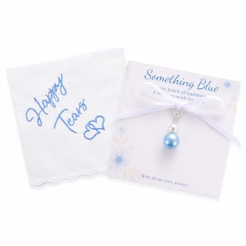 Image of MIXJOY Something Blue Gift for Bride, Wedding Day Bridal Blue Pearl Angel Wings Bouquet Garter Charm for Bride to Be