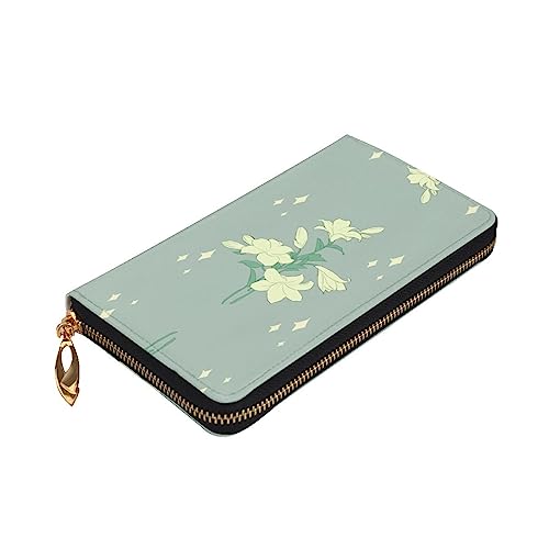 Leather Wallet 7.48 x 4.13 in - Stylish and Durable Wallet for Women with Multiple Compartments and Zipper Design Cartoon white lilies Prints3