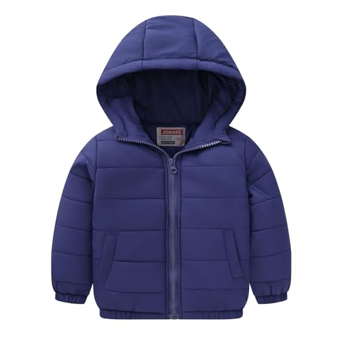 EnJoCho Boys Girls Middle Kids Hooded With Pockets Solid Color Short Cotton Jacket Ski Jacket Girls (Navy, 5-6 Years)