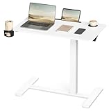 VASAGLE Escritorio con Ruedas, Mesa Auxiliar, Altura Ajustable, Tablero de 80 x 45 cm, 2 Portavasos, Blanco Nube MLSD601W01