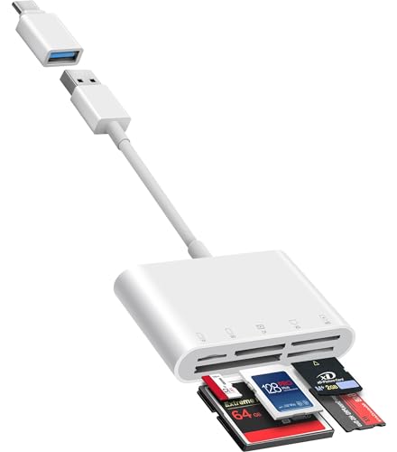 Fubiaofei SD Card Reader, 5 in 1 USB USB-C Dual Connector to SD/TF/CF/Micro SD/XD/MS Multi Memory Card Reader OTG Adapter -Compatible with Windows/Mac/Linux/Android, Plug & Play