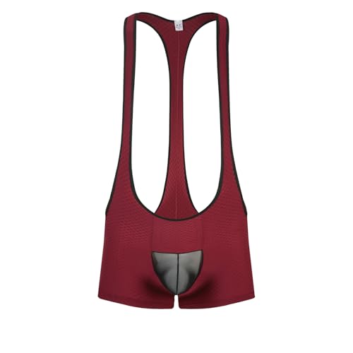 Men's Jockstrap Leotard Underwear Mesh Bulge Pouch Briefs Jumpsuit Wrestling Singlet Bodysuit