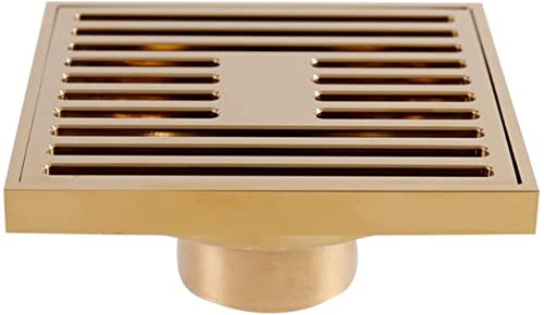 LKLNCXC Drenaje Desagüe de Ducha de latón de 4 Pulgadas con Rejilla de Cubierta extraíble, escurridor de Piso Cuadrado con colador de Pelo for Cocina, baño, Garaje y sótano (Blanco: Dorado)(White)