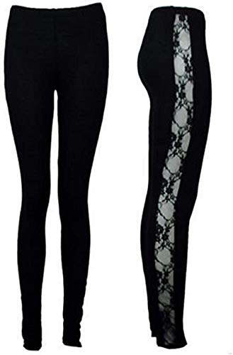 Leggings de encaje para mujer R&N FASHIONS con sensual panel lateral de viscosa