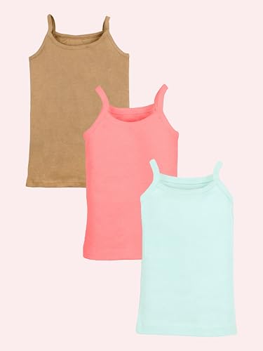 Image of KiddoPanti Girls 100% Cotton Rib Solid Camisole Tank Top Pack of 3