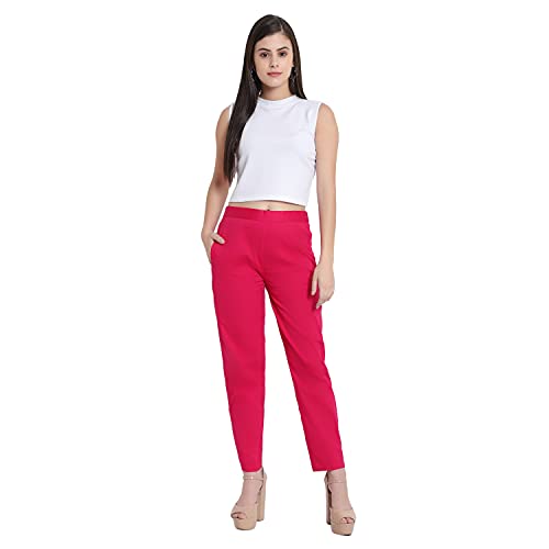 Image of BLUE STAR SHARK Stretchable Cotton Lycra Cigarette Pants | Versatile and Stylish Women's Pants | Comfortable Slim Jeggings | Ankle Length Straight Trousers for Office, Formal, Casual Wear