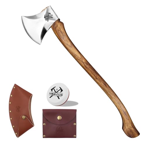 THRWCLUB 32.6 Inch Professional Wood Splitting Axe Wood Chopping Axe with Hickory Wood Handle and Leather Sheath Felling Ax Sporting Axes Racing Axes for Timbersports - Head 6 lbs